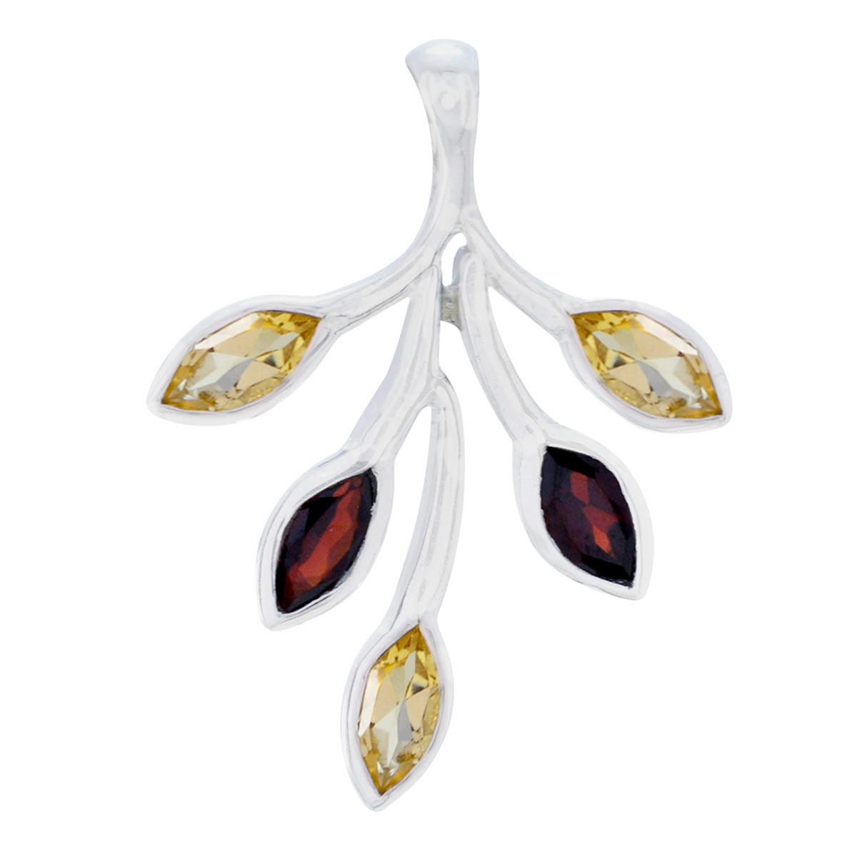 Teresa Multicolor Gemstone Pendant Silver Leaf Design Multi Stone multicolor Multicolor