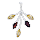 Teresa Multicolor Gemstone Pendant Silver Leaf Design Multi Stone multicolor Multicolor