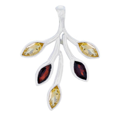 Teresa Multicolor Gemstone Pendant Silver Leaf Design Multi Stone multicolor Multicolor