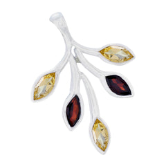 Teresa Multicolor Gemstone Pendant Silver Leaf Design