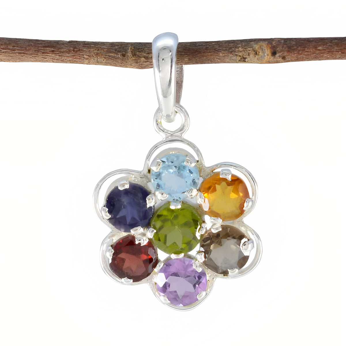 Noelia Multicolor Gemstone Pendant Sterling Silver Multi Stone multicolor Multicolor