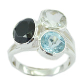 Meera multicolor gemstone trilogy ring with three oval gemstones set in silver band