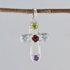 Chloe Multicolor Heart Pendant with Gemstone Cross