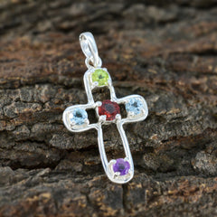 Chloe Multicolor Heart Pendant with Gemstone Cross