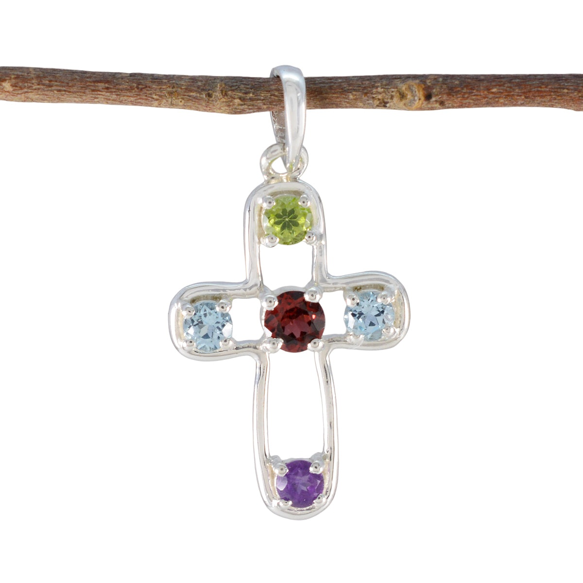 Chloe Multicolor Heart Pendant with Gemstone Cross Multi Stone multicolor Multicolor