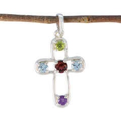 Chloe Multicolor Heart Pendant with Gemstone Cross Multi Stone multicolor Multicolor