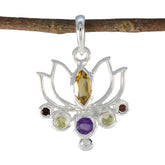 Paula Multicolor Pendant Necklace with Lotus Design Multi Stone multicolor Multicolor