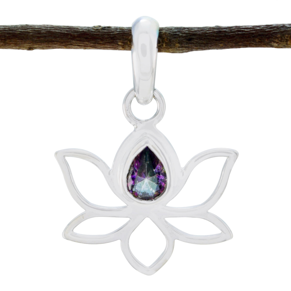 Ling Multicolor Pendant Necklace with Lotus Design Mystic Quartz multicolor Multicolor
