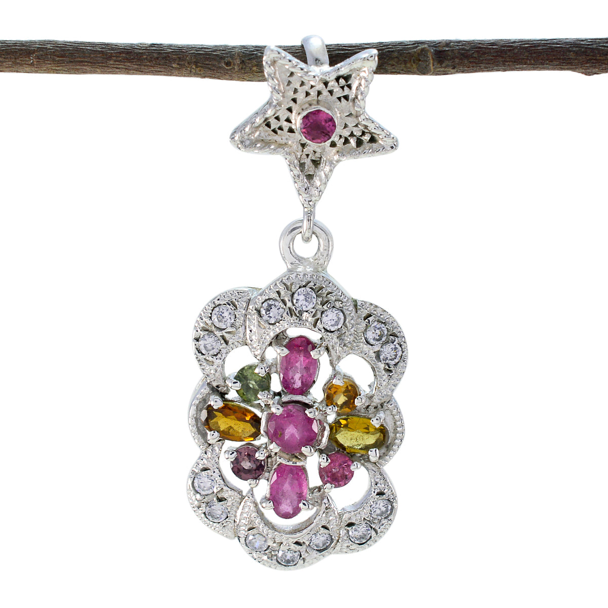 Greta Multicolor Pendant Necklace with Gemstone Accents Tourmaline multicolor Multicolor