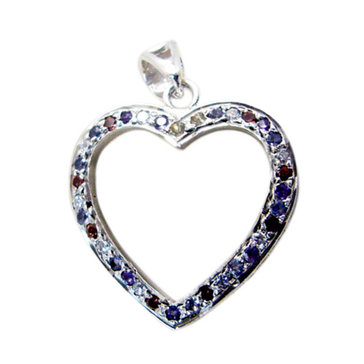 Riley Multicolor Signet Pendant Heart Shape Silver Multi Stone multicolor Multicolor