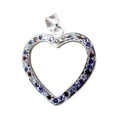 Riley Multicolor Signet Pendant Heart Shape Silver Multi Stone multicolor Multicolor