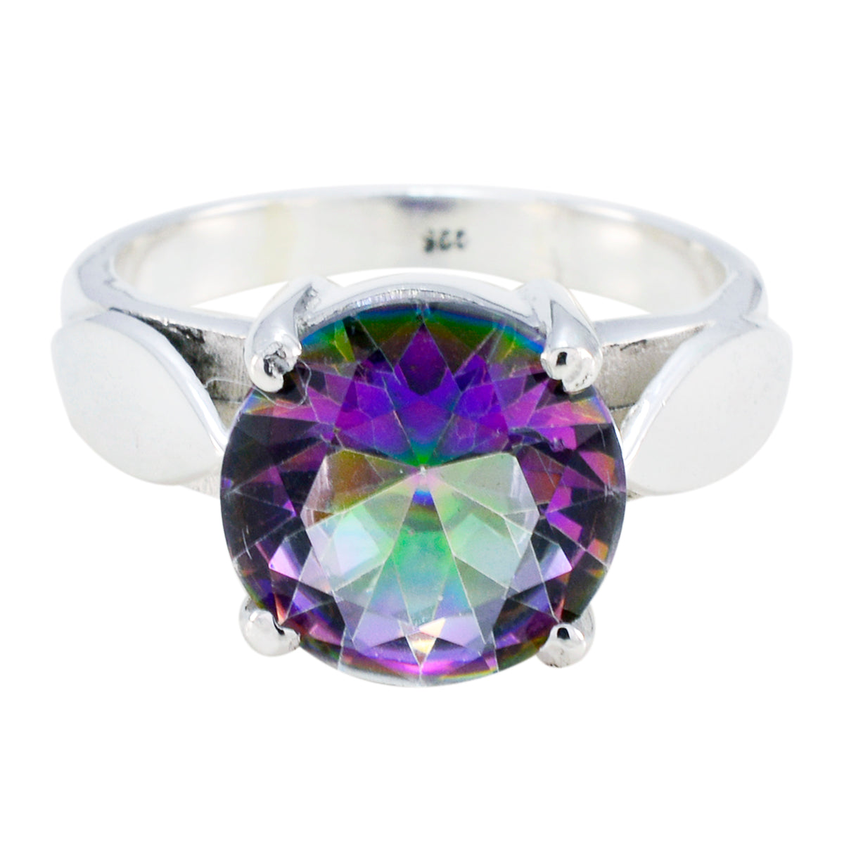 Daniela Multicolor Solitaire Ring with Sterling Silver Mystic Quartz Multicolor