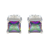 Maria Multicolor Solitaire Stud Earrings for Glam Style Mystic Quartz multicolor Stud