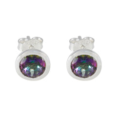 Yasmine Multicolor Solitaire Stud Earrings for Glam Mystic Quartz multicolor Stud