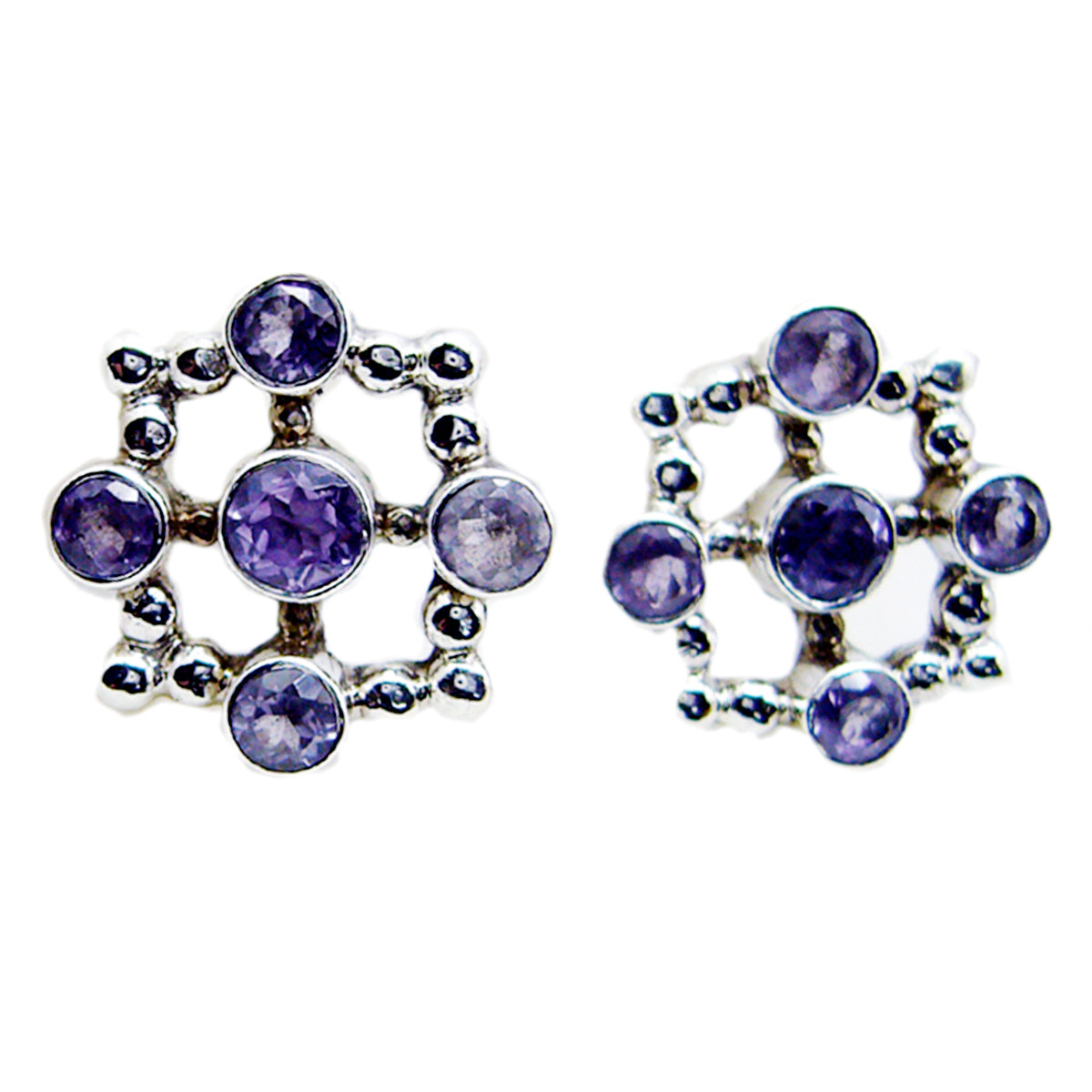 Lucia Multiple Stud Earrings for Women with Gemstones Amethyst Purple Stud