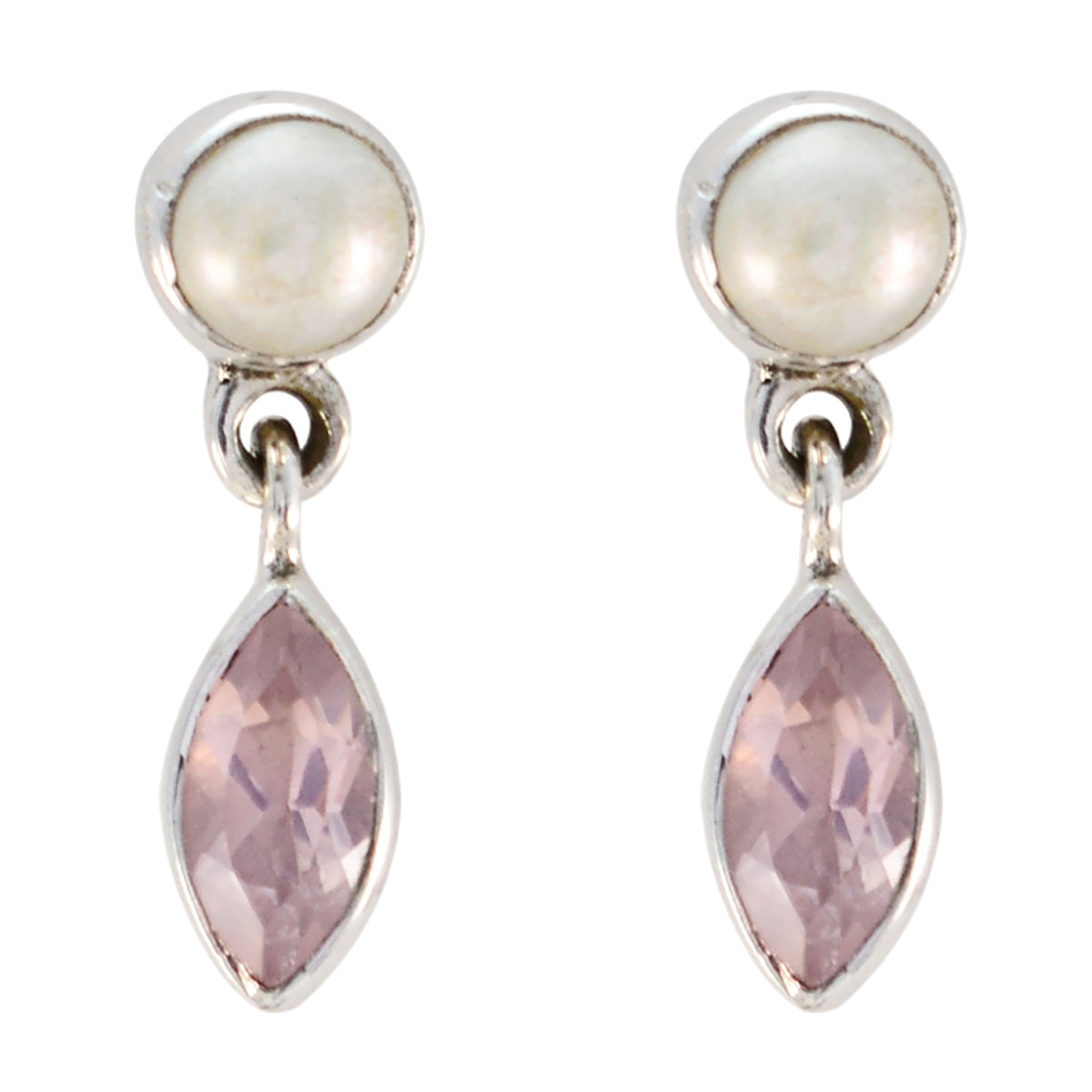 Marie Multiple Stud Jewellery Earrings with Gemstones Rose Quartz Pink Stud