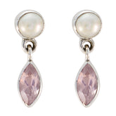 Marie Multiple Stud Jewellery Earrings with Gemstones Rose Quartz Pink Stud