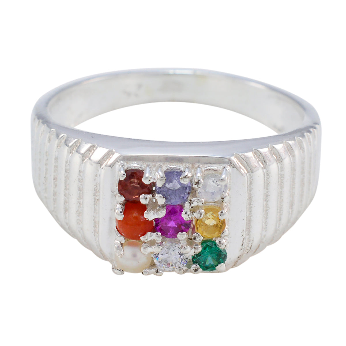 Zazlle Navratna Fashion Ring India - Colorful Gemstone Design Multi Stone Multicolor