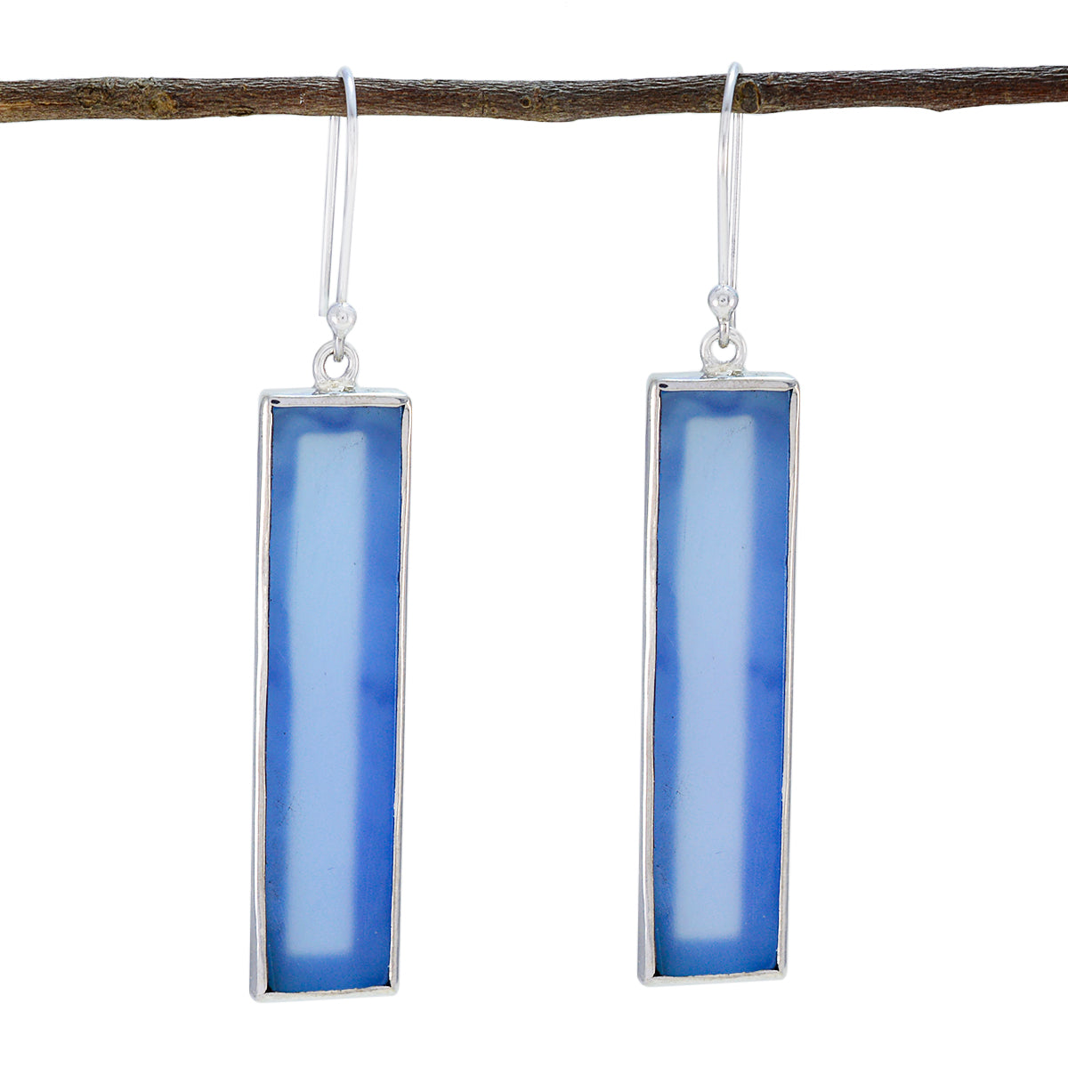 Nayara Blue Solitaire Dangle Earrings - Stunning Jewelry Blue Chalcedony Blue Dangle