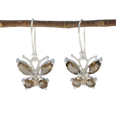 Nayara Brown Dangle Earrings with Elegant Butterfly Design Smoky Quartz Brown Dangle