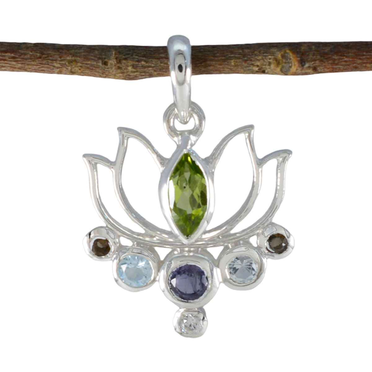 Nayara Gemstone Pendant with Artistic Silver Design Multi Stone multicolor Multicolor