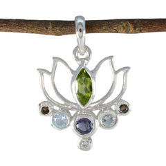 Nayara Gemstone Pendant with Artistic Silver Design Multi Stone multicolor Multicolor