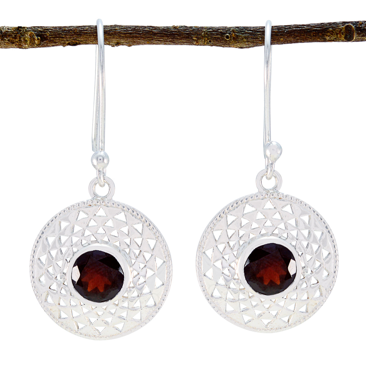 Nella Red Earrings with Silver Design for Stylish Looks Garnet Red Dangle