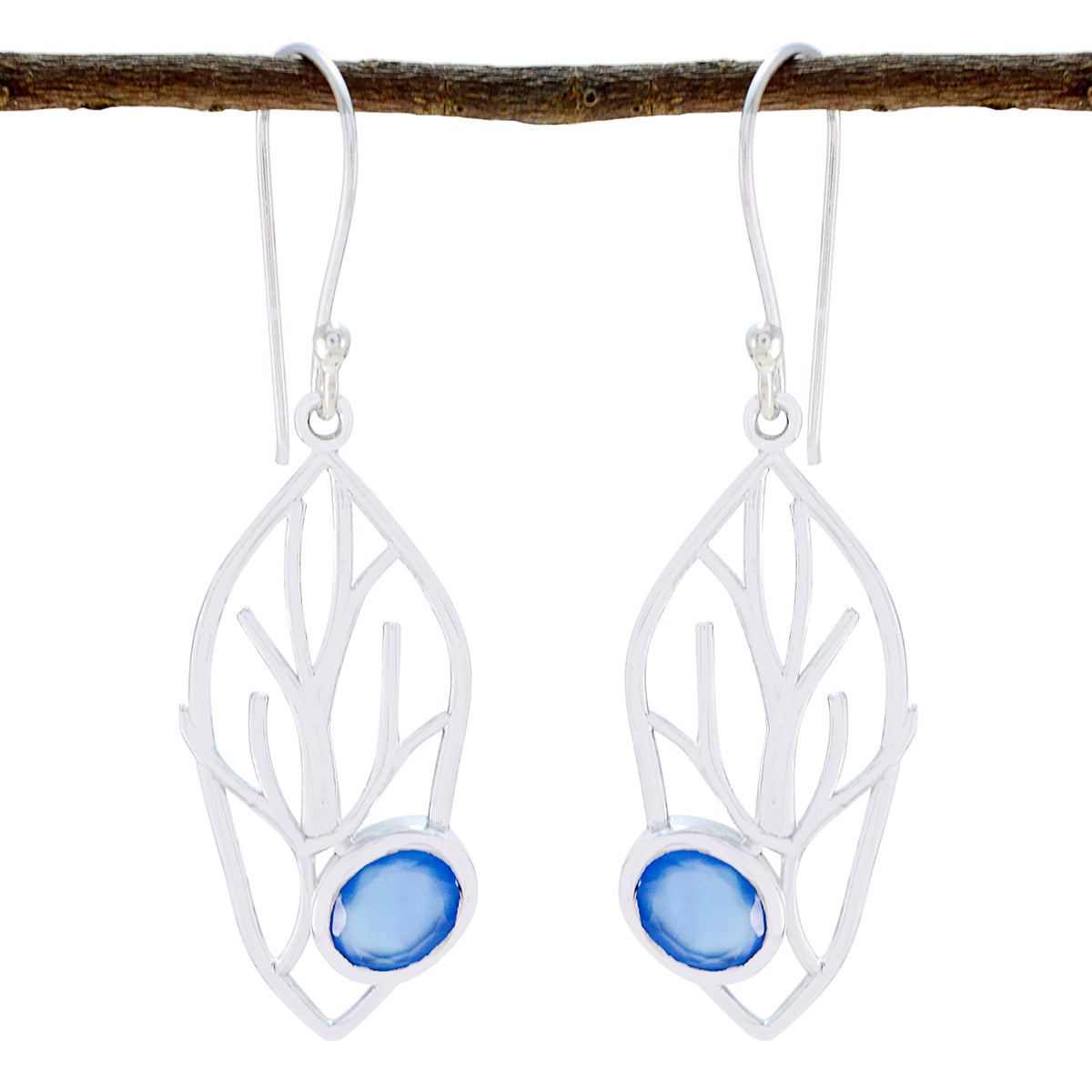 Nora Blue Dangle Earrings with Nature-Inspired Design Chalcedony Blue Dangle