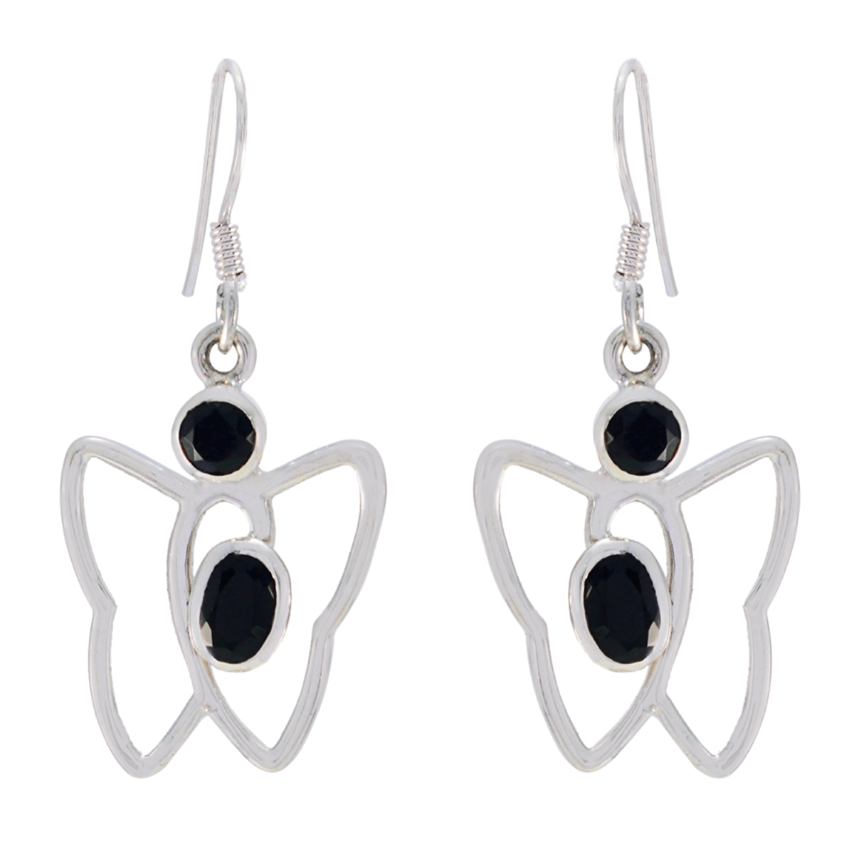 Nova Black Slim Earrings - Stylish Butterfly Design Black Onyx Black Dangle