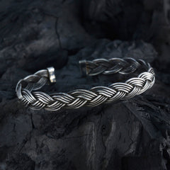 Olivia Silver Cuff Bracelet - Elegant Braided Design