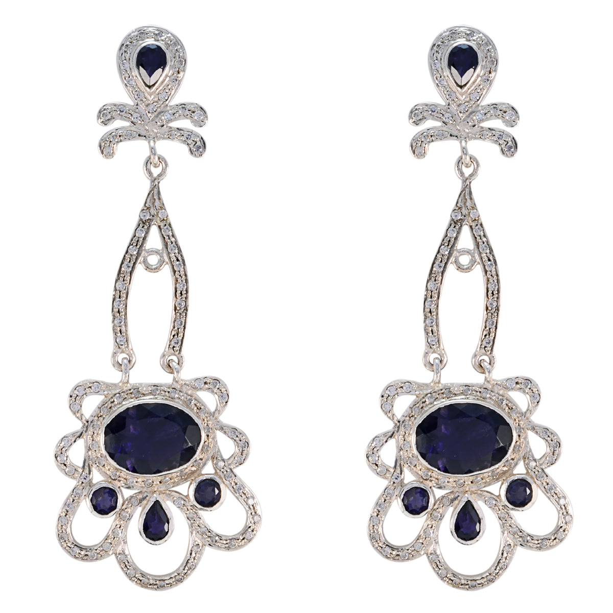 Ayesha Party Wear Gemstone Jewelry Earrings Iolite Blue Dangle