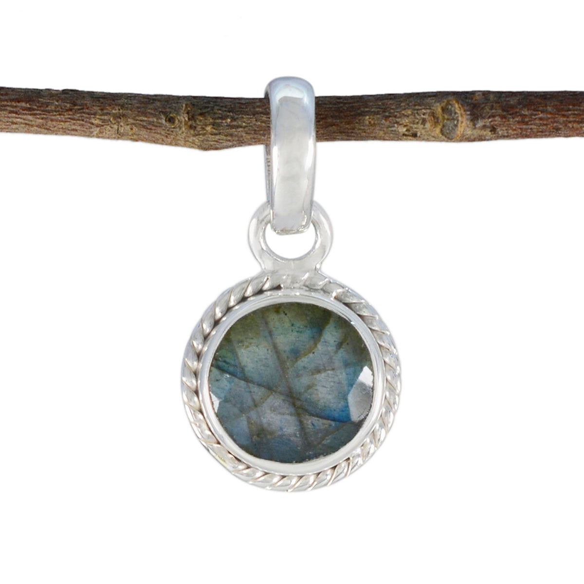 Patricia Gemstone Jewelry Round Pendant in Silver Labradorite Grey Grey