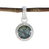 Patricia Gemstone Jewelry Round Pendant in Silver Labradorite Grey Grey