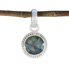 Patricia Gemstone Jewelry Round Pendant in Silver Labradorite Grey Grey