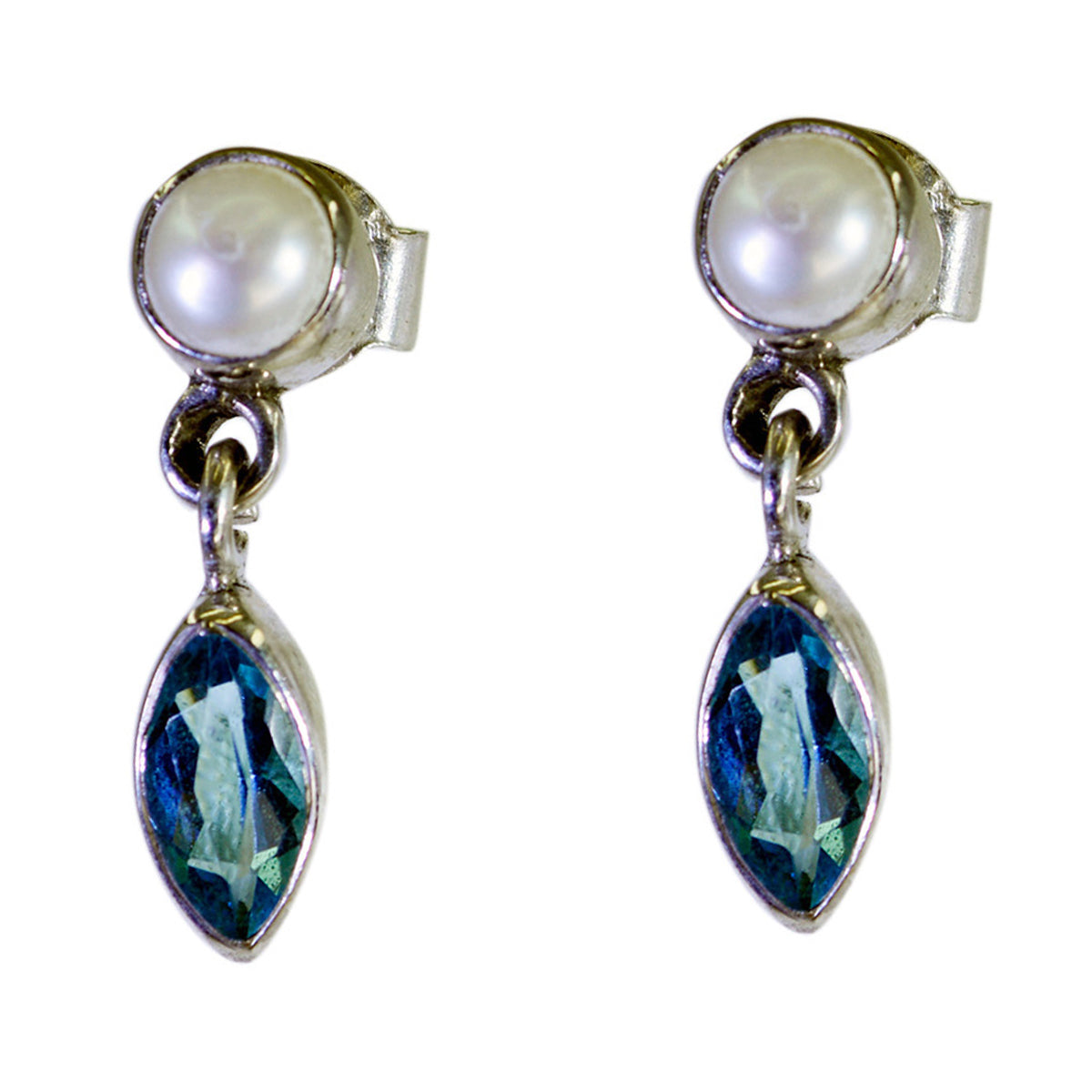 ngeles Pearl and Blue Stone Earrings for Everyday Glam Blue Topaz Blue Stud