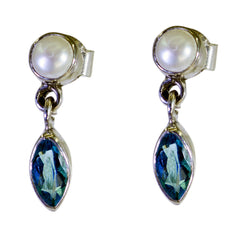 ngeles Pearl and Blue Stone Earrings for Everyday Glam Blue Topaz Blue Stud