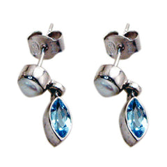 ngeles Pearl and Blue Stone Earrings for Everyday Glam