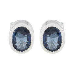 Pilar Blue Solitaire Earrings - Elegant Gemstone Jewelry Blue Sapphire Blue Stud