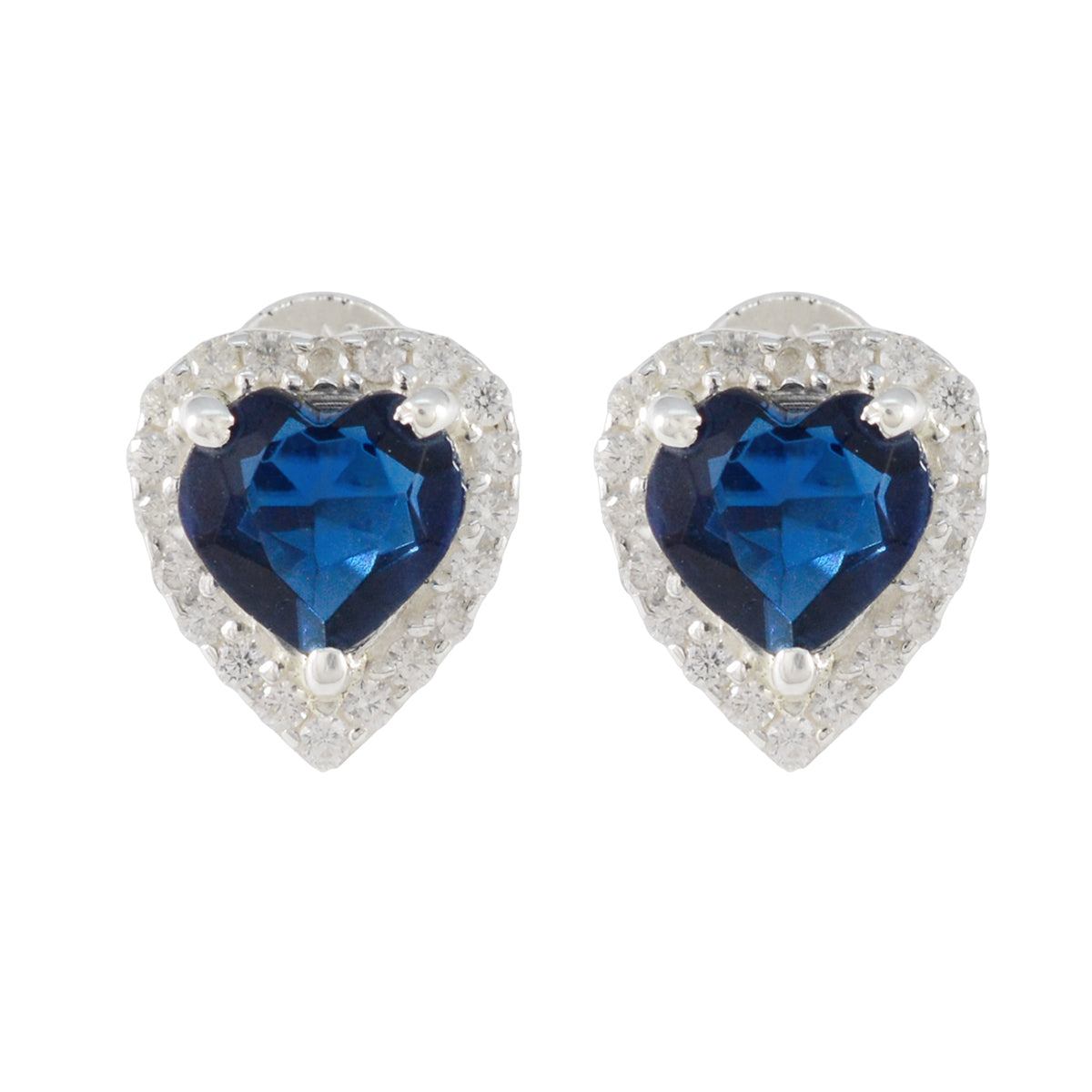 Pilar Blue Stud Earrings with Sparkling Accents Blue Sapphire CZ Blue Stud