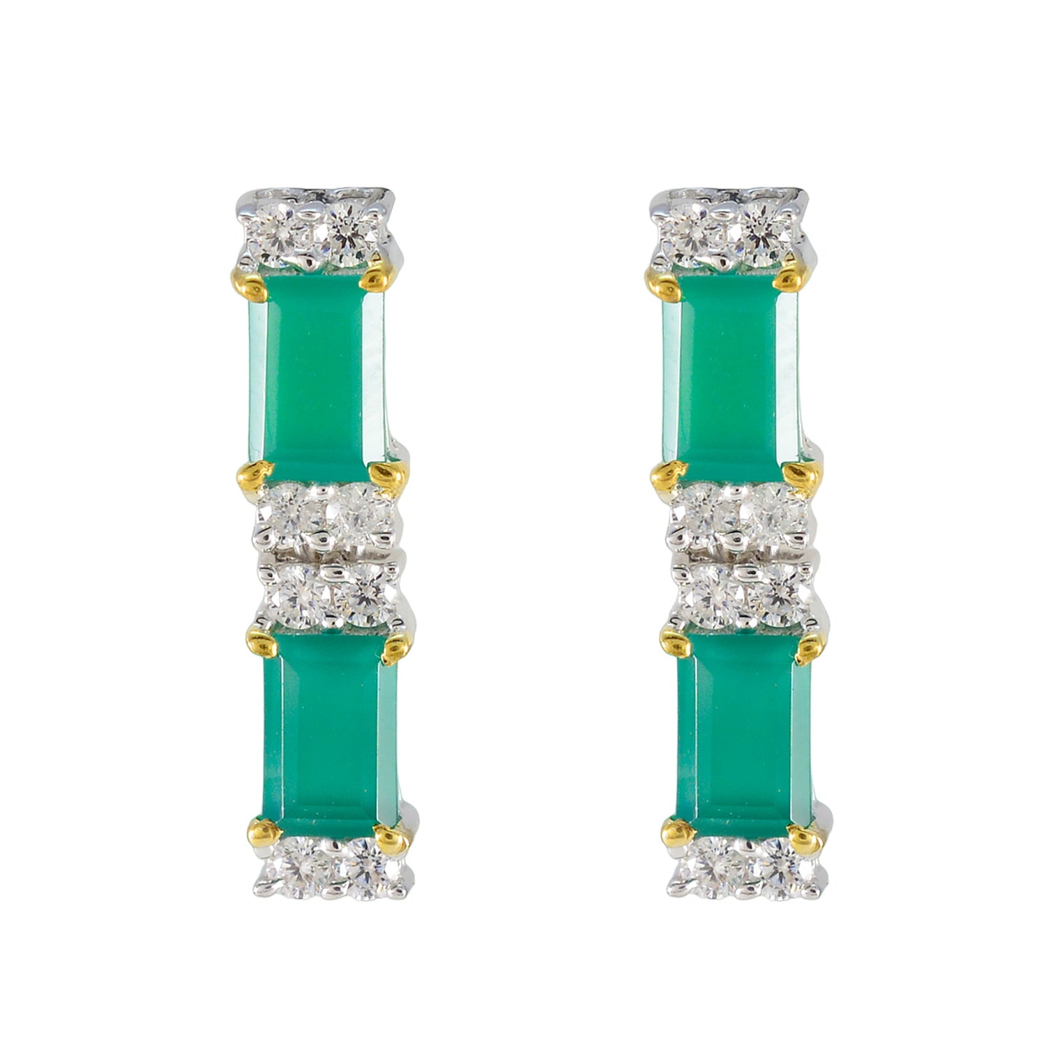 Pilar Green Stud Earrings with Sparkling Gemstones Green Onyx Green Stud