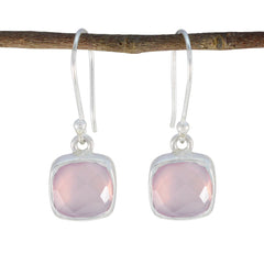 Lucy Pink Dangle Earrings with Gemstone Charm Rose Quartz Pink Dangle
