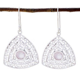 Mila Pink Solitaire Dangle Earrings with Silver Design Rose Quartz Pink Dangle