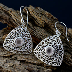 Mila Pink Solitaire Dangle Earrings with Silver Design