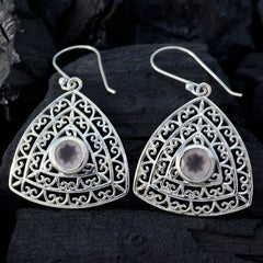 Mila Pink Solitaire Dangle Earrings with Silver Design