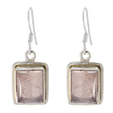 Freya Pink Solitaire Dangle Earrings for Glam Look Rose Quartz Pink Dangle