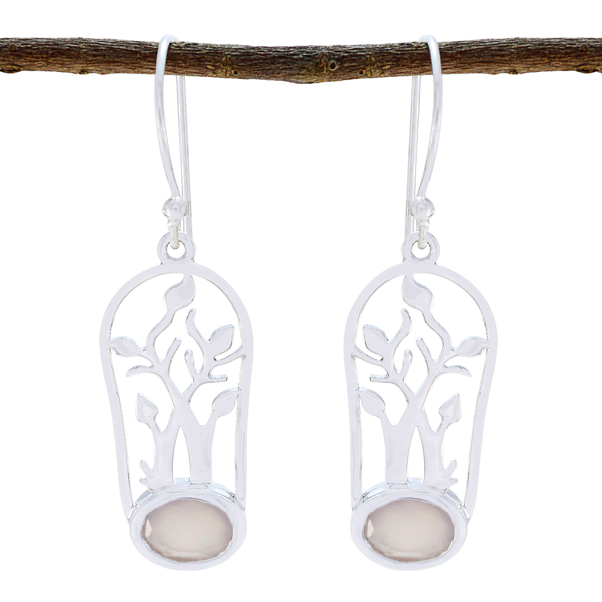 Sofia Pink Solitaire Dangle Earrings for Glam Style Rose Quartz Pink Dangle