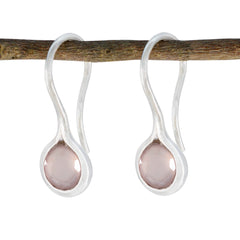 Katharina Pink Solitaire Dangle Earrings for Glam Style Rose Quartz Pink Dangle