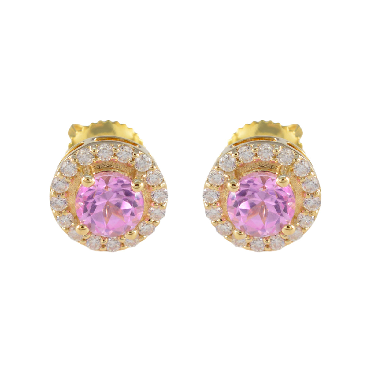 Lourdes Pink Stud Earrings with Dazzling Diamonds Pink CZ Pink Stud