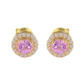 Lourdes Pink Stud Earrings with Dazzling Diamonds Pink CZ Pink Stud