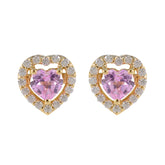 Maria Pink Stud Earrings with Heart Design Pink CZ Pink Stud